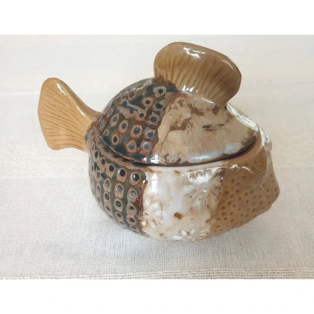VTG Pier 1 Ceramic Covered Fish Glazed Vessel